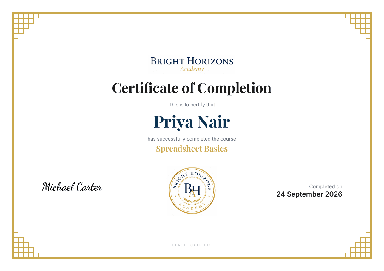 The finished certificate