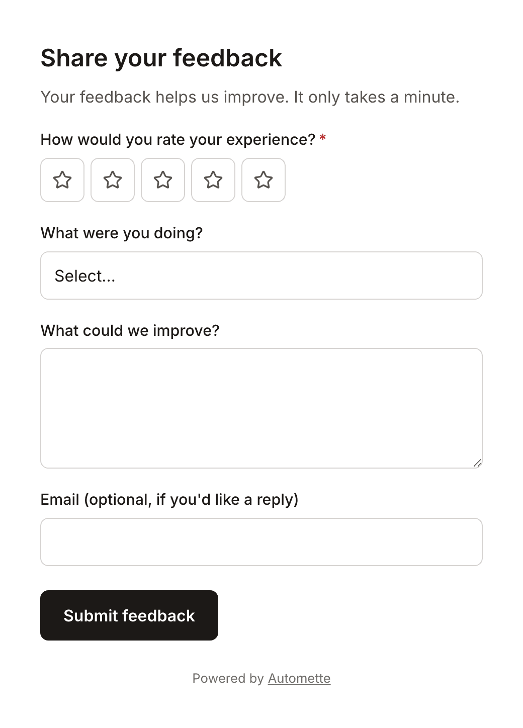 The published feedback form